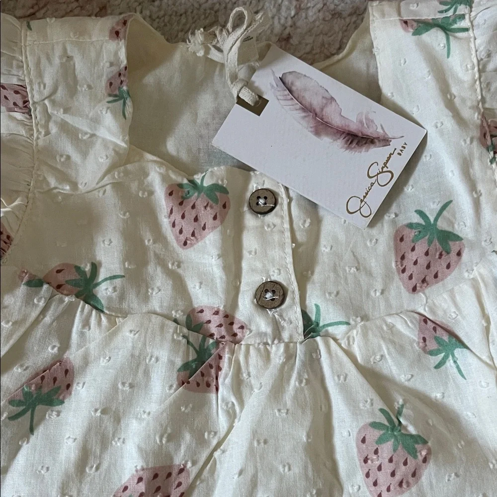 Jessica Simpson White & Pink Strawberry Cotton Top and Bloomers